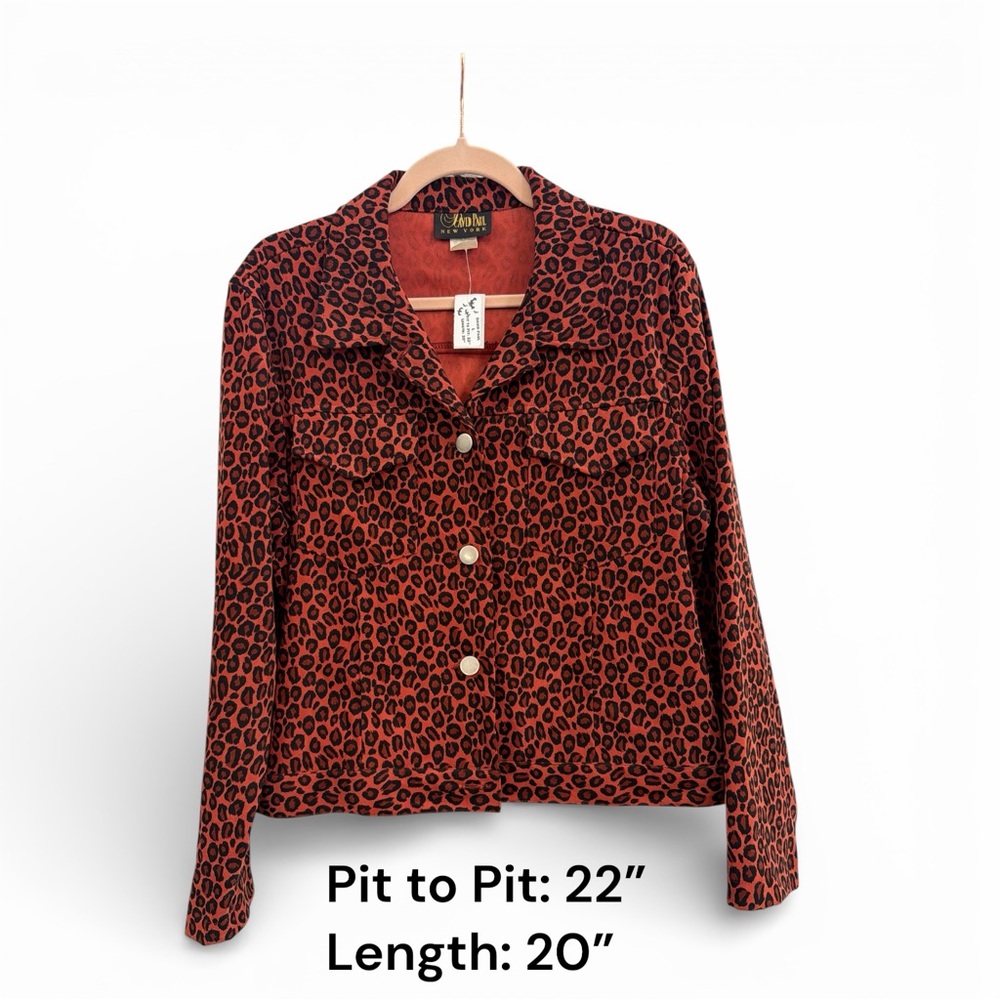 Vintage 80s Leopard Print Cropped Jacket Red Black Boxy Fit Made in USA L
